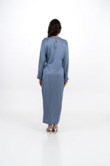 Satin Long-Sleeved Maxi Dress with Embellished Cuffs