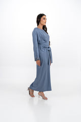 Satin Long-Sleeved Maxi Dress with Embellished Cuffs