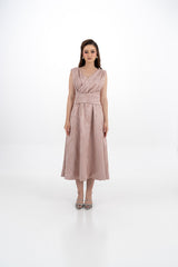 فستان ميدي بدون أكمام من قماش البروكيد