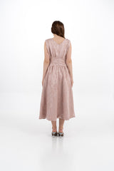 فستان ميدي بدون أكمام من قماش البروكيد