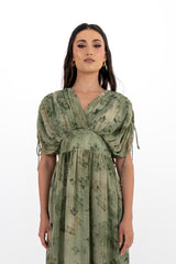 فستان ماكسي بطيات ناعمة ونقشة زهور