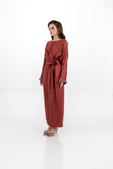 Satin Long-Sleeved Maxi Dress with Embellished Cuffs
