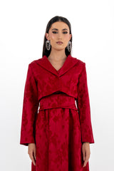Cropped Brocade Jacket with Lapel Collar