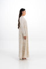 فستان ماكسي بخطوط طولية وياقة ماندرين ونقشة زهور جانبية