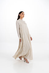 فستان ماكسي بخطوط طولية وياقة ماندرين ونقشة زهور جانبية