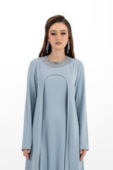 Embellished Collar Dress with Long Cardigan