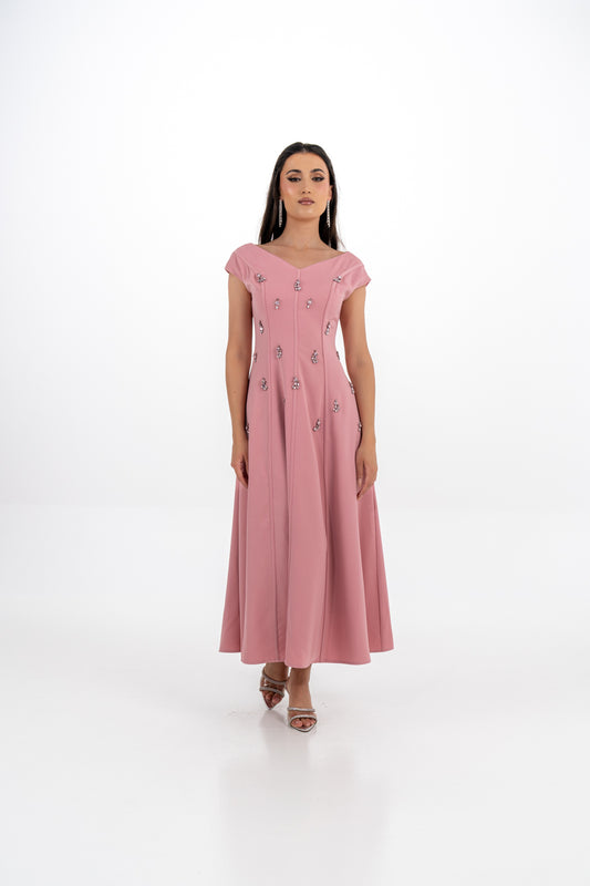 Crystal-Embellished Off‑Shoulder A‑Line Gown