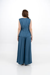 بنطال واسع بخصر عالٍ وثنيات أمامية مبطّن بالكامل