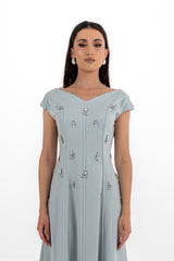 Crystal-Embellished Off‑Shoulder A‑Line Gown