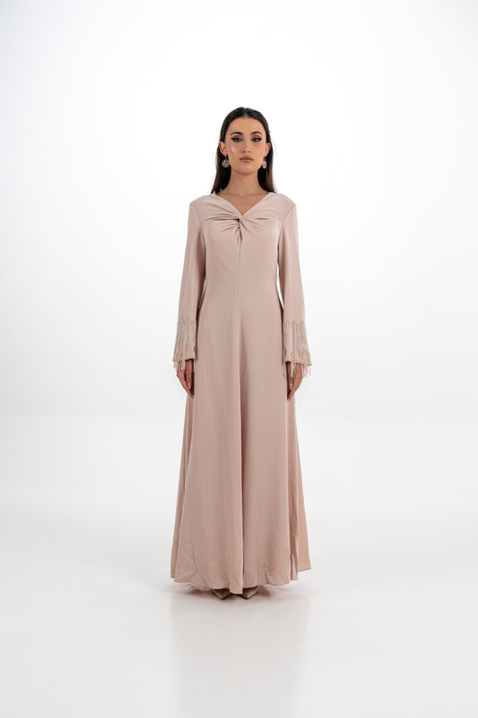 Twist Front Maxi Dress with Stone Tassel Cuffs