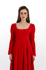 Elegant Long-Sleeve Maxi Dress with Embellished Pleats