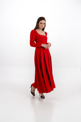 Elegant Long-Sleeve Maxi Dress with Embellished Pleats