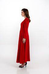 Elegant Long-Sleeve Maxi Dress with Embellished Pleats