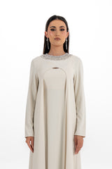 Embellished Collar Dress with Long Cardigan
