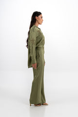 Embellished Satin Shirt with Metallic Leaf Embellishments