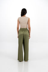 Draped Satin Pants with Metallic Leaf Embellishments