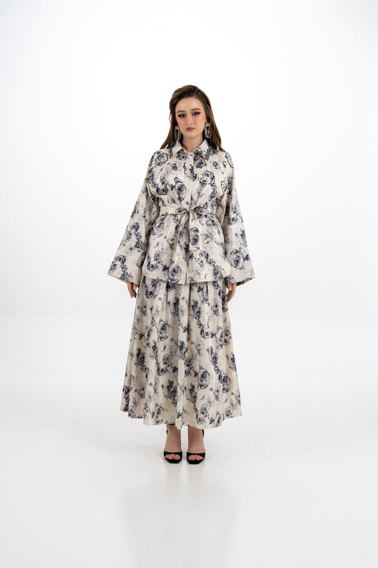 Floral Jacquard Pleated Skirt