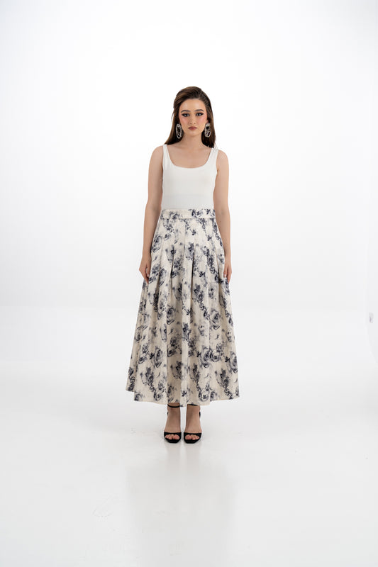 Floral Jacquard Pleated Skirt