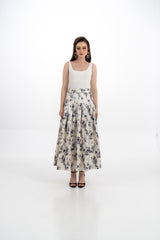 Floral Jacquard Pleated Skirt