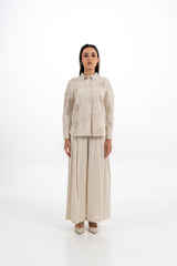 Embroidered Cotton Shirt with Shimmer Collar Detail