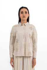 Embroidered Cotton Shirt with Shimmer Collar Detail