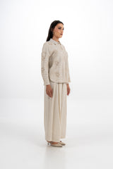 Embroidered Cotton Shirt with Shimmer Collar Detail
