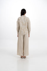 Embroidered Cotton Shirt with Shimmer Collar Detail