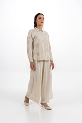 Embroidered Cotton Shirt with Shimmer Collar Detail