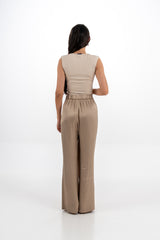 Draped Satin Pants with Metallic Leaf Embellishments