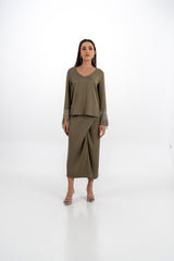 V-Neck Blouse with Beaded Fringe Sleeves