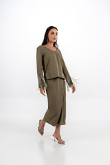 V-Neck Blouse with Beaded Fringe Sleeves