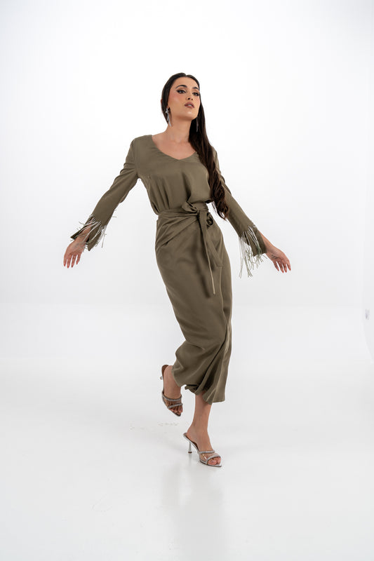 Asymmetrical Wrap Skirt with Waist Tie