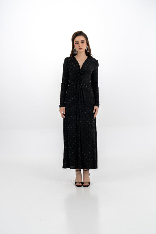 Maxi Dress with Lead Dot Embellishments & Front Knot Detail