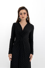 Maxi Dress with Lead Dot Embellishments & Front Knot Detail