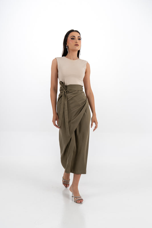 Asymmetrical Wrap Skirt with Waist Tie
