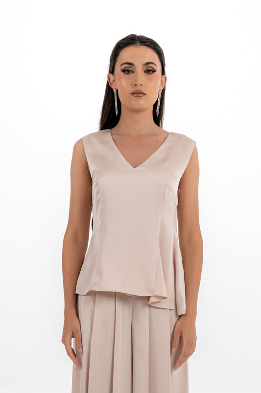 Elegant Sleeveless V-Neck Top with Asymmetrical Hem