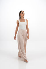 بنطال واسع بخصر عالٍ وثنيات أمامية مبطّن بالكامل