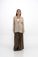 Tailored Linen-Blend Jacket with Embellished Sleeves
