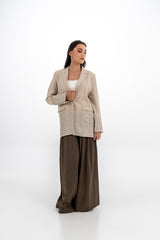 Tailored Linen-Blend Jacket with Embellished Sleeves