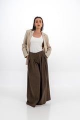 Tailored Linen-Blend Jacket with Embellished Sleeves