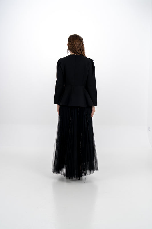 Elegant Embellished Jacket & Tulle Skirt Set