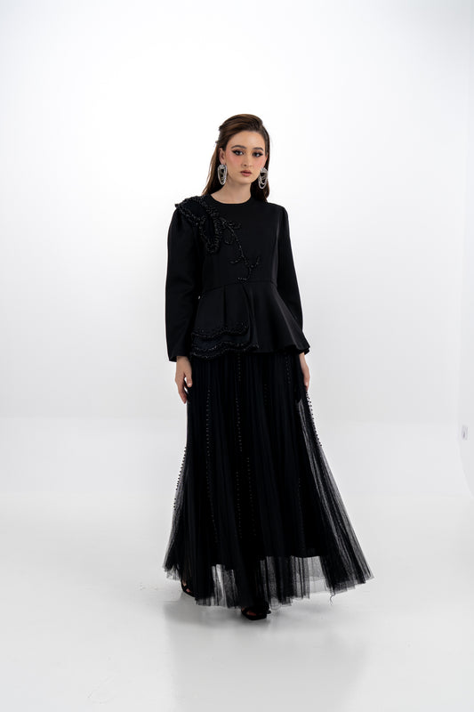 Elegant Embellished Jacket & Tulle Skirt Set