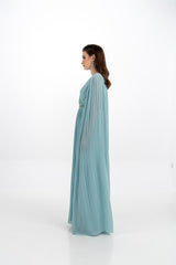 Crystal-Trimmed Pleated Cape Gown