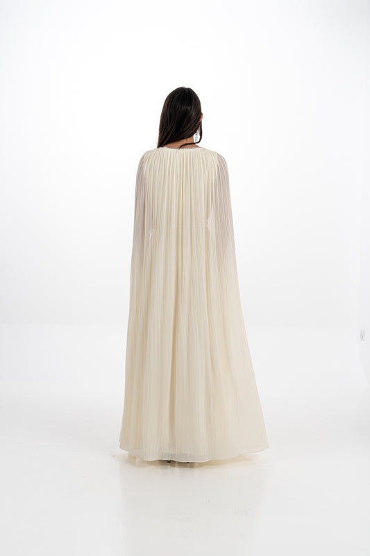 Crystal-Trimmed Pleated Cape Gown