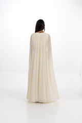 Crystal-Trimmed Pleated Cape Gown