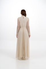 فستان ماكسي بكسرات مع جاكيت مطرّز قابل للإزالة