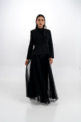 Pleated Maxi Dress with Removable Embellished Jacket