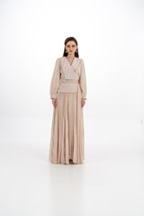 Elegant Pleated Maxi Dress with Beaded Detailing