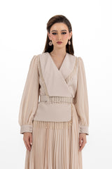 Elegant Pleated Maxi Dress with Beaded Detailing