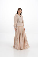 Elegant Pleated Maxi Dress with Beaded Detailing
